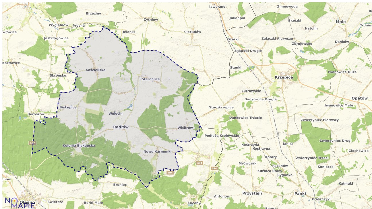 Mapa obszarów ochrony przyrody Radłowa