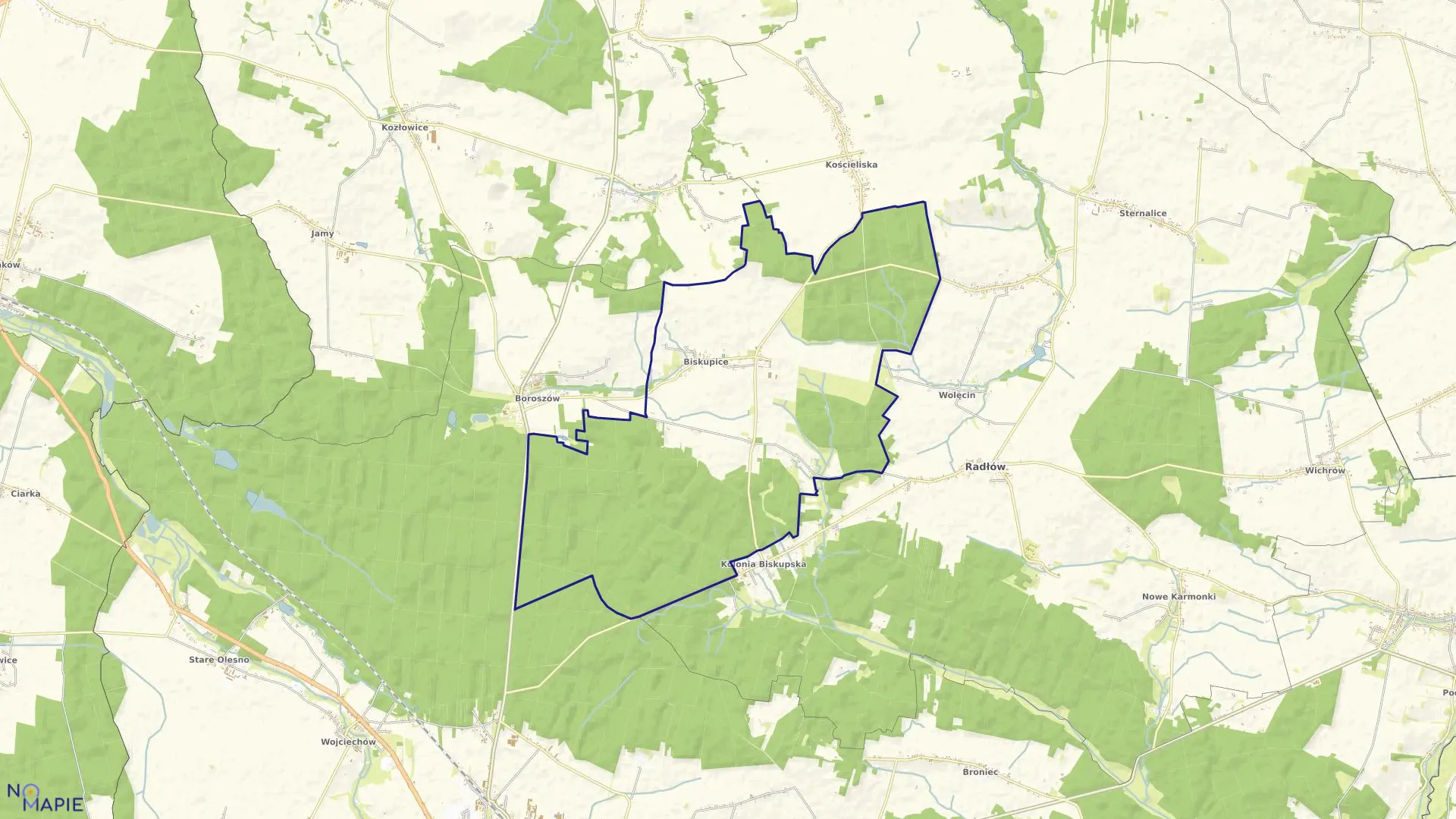 Mapa obrębu BISKUPICE w gminie Radłów